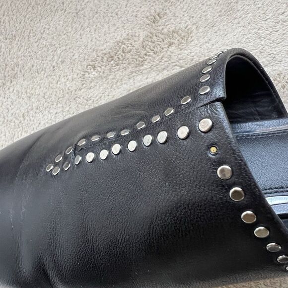 Paige Alia Black Leather Mule Slide Flats Women 7 Silver Stud Pointed Toe Casual - Picture 4 of 15